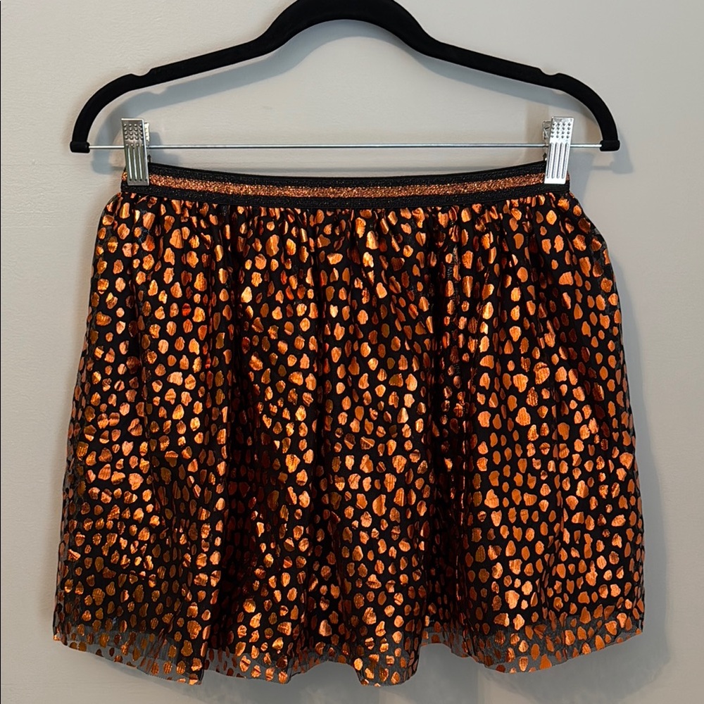 Embellished Black and Orange Leopard Metallic Skirt